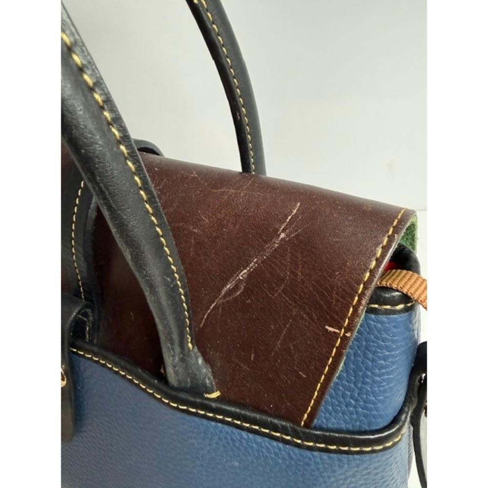 Dooney & Bourke Navy Blue Pebbled Leather Elisa Satchel Brown Trim J10831022 - Picture 7 of 16